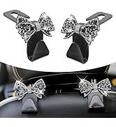 Qurbuns 2 PCS Bling Car Seat Headrest Hooks, S Type Crystal Rhinestone Bow Vehicle Seat Back Stor...