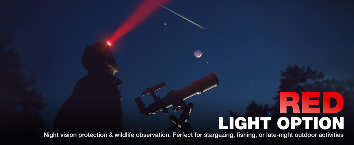 Red light offers night vision protection. Perfect for stargazing, fishing, or late-night activities