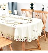 Wolkemer Jacquard Floral Oval Tablecloth Little Rose Embroidered Lace Beige Table Cover for Home ...
