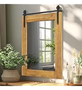 SeekElegant Farmhouse Wall Mirror, 22” x 30” Rustic Wood Framed Wall Mirrors, Barn Door Style, Re...