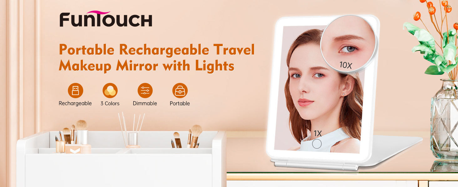Travel makeup mirror with light