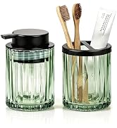 Amolliar Bathroom Accessories Set 2PCS, Glass Lotion Soap Dispenser & Toothbrush Holder, Countert...