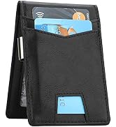 Slim Minimalist Front Pocket Wallet with Money Clip for Men, Genuine Leather RFID Blocking