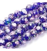 PH PandaHall 60pcs 8~10mm Gold Sand Lampwork Beads Glass Handmade Round Loose Beads for Rosary Ma...