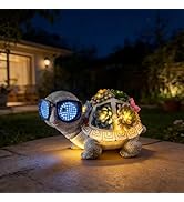 FENGLIUCHEN Solar Garden Outdoor Statues with Succulent and 7 LED Lights - Lawn Decor Tortoise St...