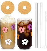 Mason Life Cute Glass Cups with Lids and Straws, Valentine's Day Gift for Women, 18OZ Aesthetic C...