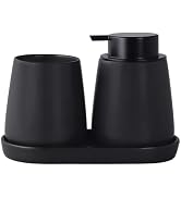 Eyrozia Matte Black Bathroom Accessory Set - 3pcs Ceramic Soap Dispenser Set Vanity Countertop Ac...
