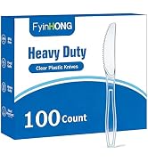 FYIN-HONG 100 Count Heavy Duty Plastic Knives, Disposable Clear Plastic Knive, Heat Resistant BPA...