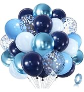 Blue Confettic Balloons Set,50 Pcs 12 Inch Navy Light Metallic Blue Balloon Kit Pastel Pale Blue ...