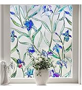 Coavas Window Privacy Film: Stained Glass Window Film Decorative 3D Violets Faux Stained Glass St...