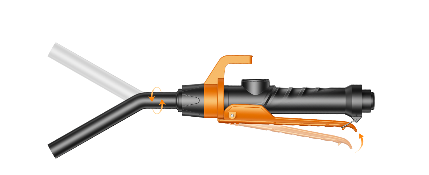 ANSE X1 Ultra fuel transfer pump features a handle with a rotatable nozzle and a flow-control lever