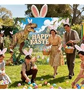 WADORN Easter Dinosaurs Photo Door Banner, 6.5x5.2 Ft Happy Easter Party Photography Decoration F...