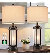 AIEAMPDO Set of 2 Modern Table Lamps for Living Room Bedroom, 25'' Black Retro Industrial Metal L...