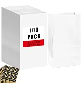 Bakepacker 100 Pcs White Treat Paper Bags with 100 Stickers 5.1"x3.1"x9.4" Small Party Gift Bag S...