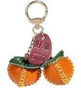 Yzikema Handmade Genuine Leather Leaf Fruit Keychain- Fruit Persimmon Keychains with Metal Ring C...