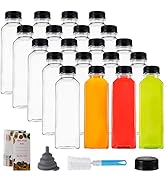 Cedilis 20 Pack 16oz Plastic Juice Bottles with Black Cap, Clear Reusable Containers with Lids, G...