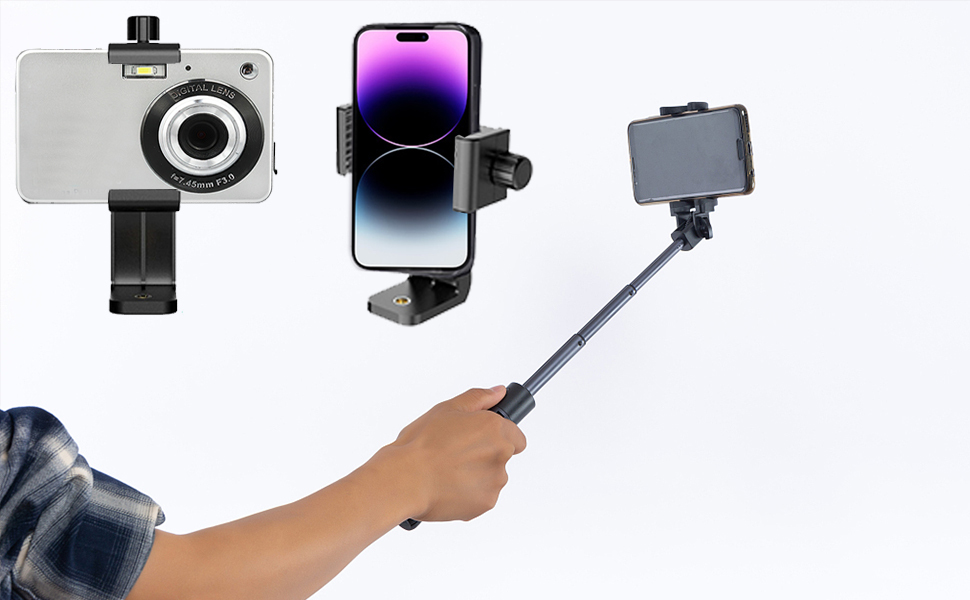 Digital camera and phone on rotating phone tripod mount
