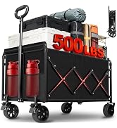 Collapsible Wagons Carts Foldable Wagon, 500LBS Heavy Duty Wagon Cart Foldable with Brakes & All-...