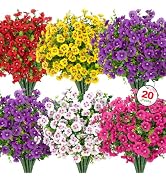 Roberly 20 Bundles Artificial Flowers for Outdoors, Fake Silk Flowers with Plastic Eucalyptus Gre...