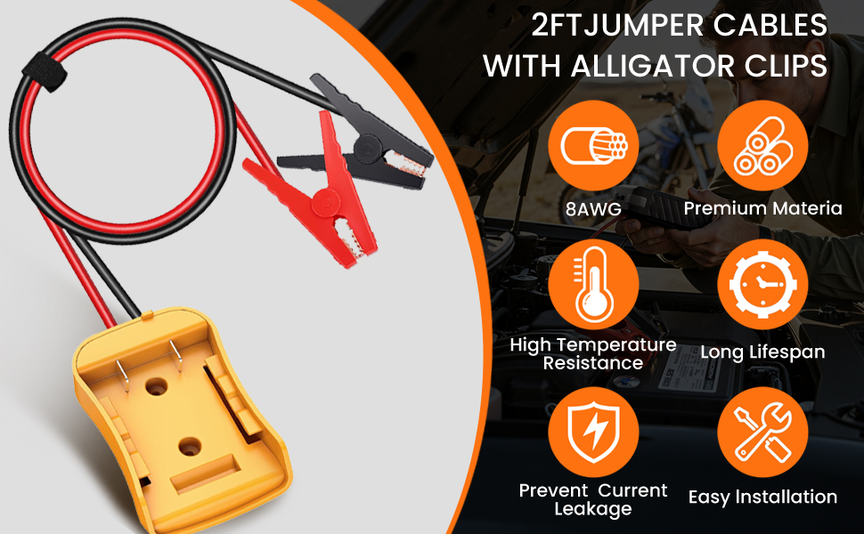 Jumper Cables with Adapter Compatible with Dewalt