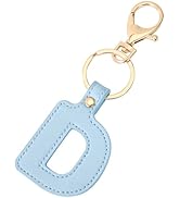 Junyuerly Initial letter Keychains for Women,Pink Blue White Coffee Leather Key Chain Cute Bag Ch...