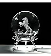HDCRYSTALGIFTS 60mm 3D Lase Engraved Horse Crystal Ball with Stand Glass Decorative Ball Sphere A...