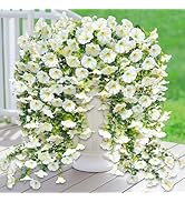 4PCS Artificial Fake Hanging Flowers Plants for Outdoors, Spring Summer Faux Petunias with Eucaly...