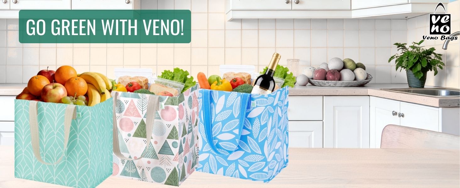 VENO women tote bag reusable grocery shopping bags heavy duty waterproof foldable large