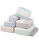 Narwey 7 Set Checkered Packing Cubes for Travel Carry on Suitcase Luggage Organizer Bags for Kids...