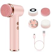 Electric Facial Cleansing Brush with 4 Brush Heads & 5 Speeds - IPX6 Waterproof, Type-C Fast Char...