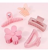 Pink Hair Clips, Ahoney 5 Pack Hair Clips for Thin Hair Cute Hair Clips 3.4-4.3 Inch Medium Jaw C...