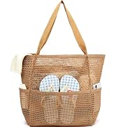 Fammart Mesh Beach Bag for Women, Sandproof Straw Tote Hobo Pool Bags with Zipper Pocket, Cruise ...