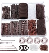570PCS Brown Bobby Pins for Women, Hair Pins Kit with Hair Nets for Buns, 2 & 2.4Inch U-shaped Bo...