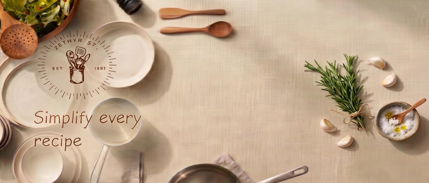 logo and tagline with kitchen things on the background