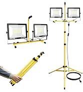 SKYWORLD Work Lights with Stand, 100W 10000 Lumen Dual Head LED Work Light, Waterproof Portable L...