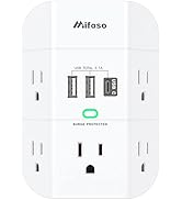 Wall Surge Protector Outlet Extender - 5 Outlet Splitter (3 Side) and 3 USB Charger(1 USB C), 180...