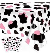 LINHAXM 3 Pack Pink Cow Print Tablecloth - Cow Birthday Party Table Cloth Cow Print Table Cover f...