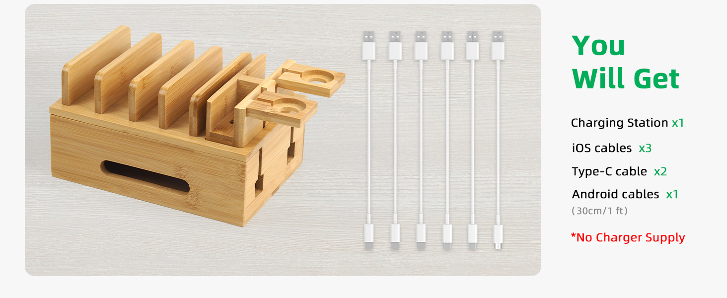 Bamboo charging station organizer for multi devices