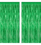 2 Pack Tinsel Backdrop, 3.28 FT x 7.05 FT Green Party Decorations, Metallic Football Backdrop Cur...