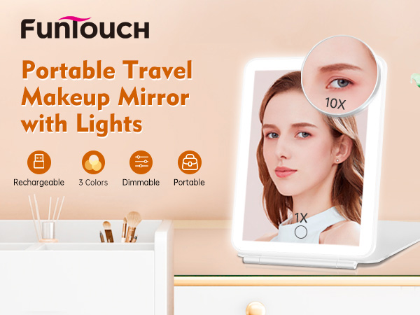 Travel makeup mirror with light