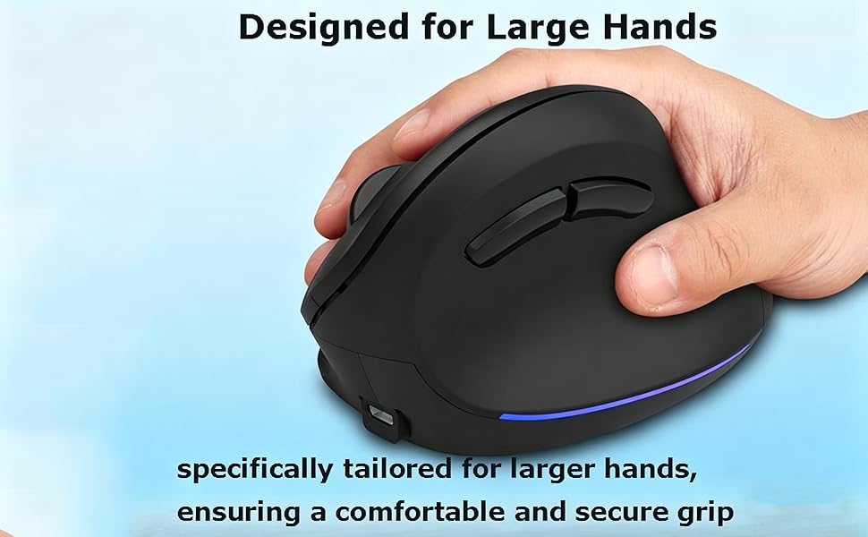 Wireless Mouse Ergonomic Vertical Mouse for Large Hands Rechargeable Big Quiet Silent Ergo Blue