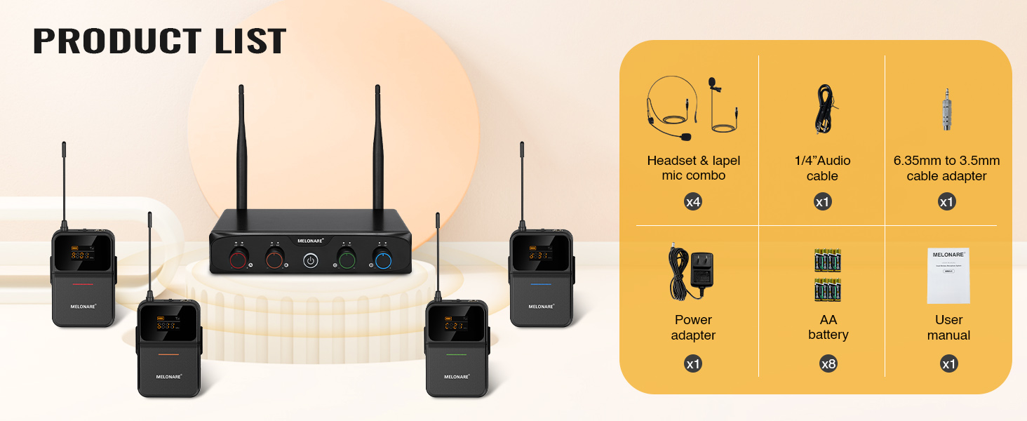 MELONARE 4-Channel Wireless Microphone System
