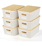 Plastic Storage Baskets With Bamboo Lid - Plastic Storage Containers Stackable Storage bins: Stor...