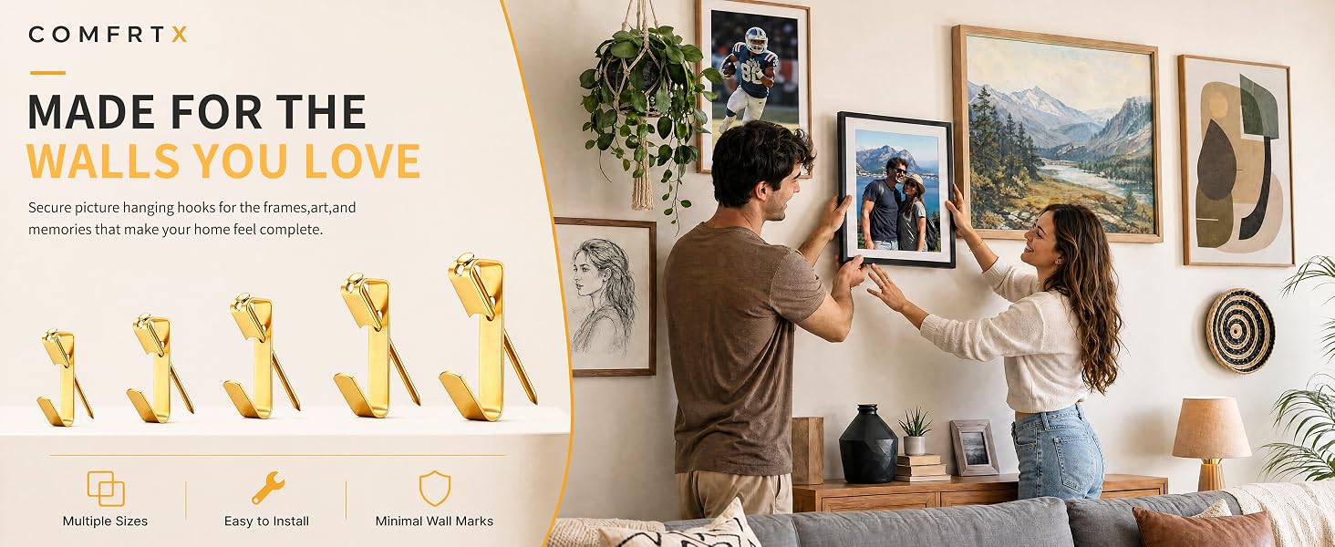 Secure picture hanging hooks for the frames,art,and memories that make your home feel complete.