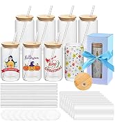 MAFYE Sublimation Glass Blanks With Bamboo Lid, 16OZ Clear Sublimation Beer Can Glass with Glass ...