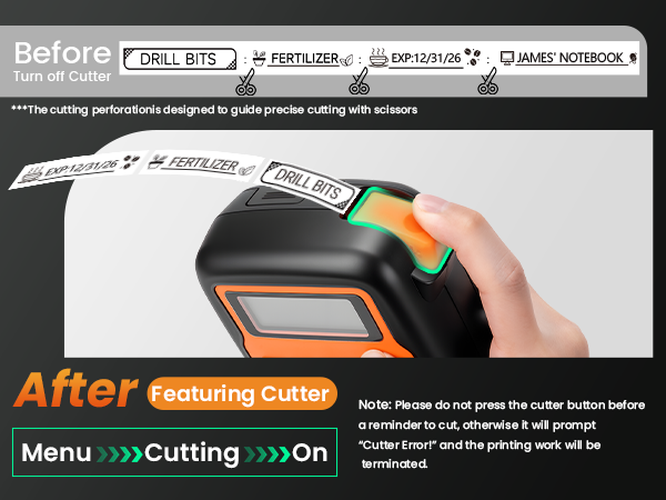 e1000 label maker with cutter for easy to cut labels, no need scissor anymore