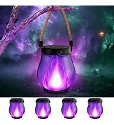 4 Pack Solar Lanterns Outdoor Waterproof Halloween Purple Solar Flame Light | 2 Lighting Modes, U...