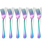 Rainbow Forks Silverware Set Of 6 Pieces, Stainless Steel Forks, Mirror Polished Fork Set, Cutler...
