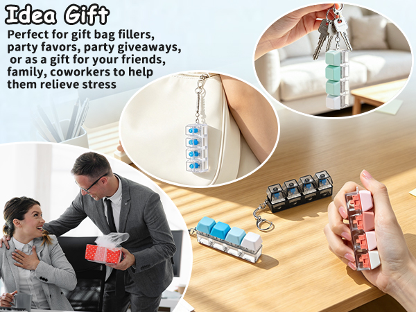 Keyboard Fidget Toy, Keychain 4 Key Mechanical Clicker Finger Press Toy