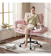 DurayLoly Criss Cross Chair with Wheels, Pink Desk Chair with Adjustable Armrests, Vanity Chair w...